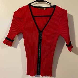 Red Sweater with Rhinestone Zipper